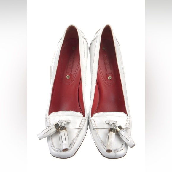 Celine Shoes - Celine White Leather Oxford Loafer Heels — Rare